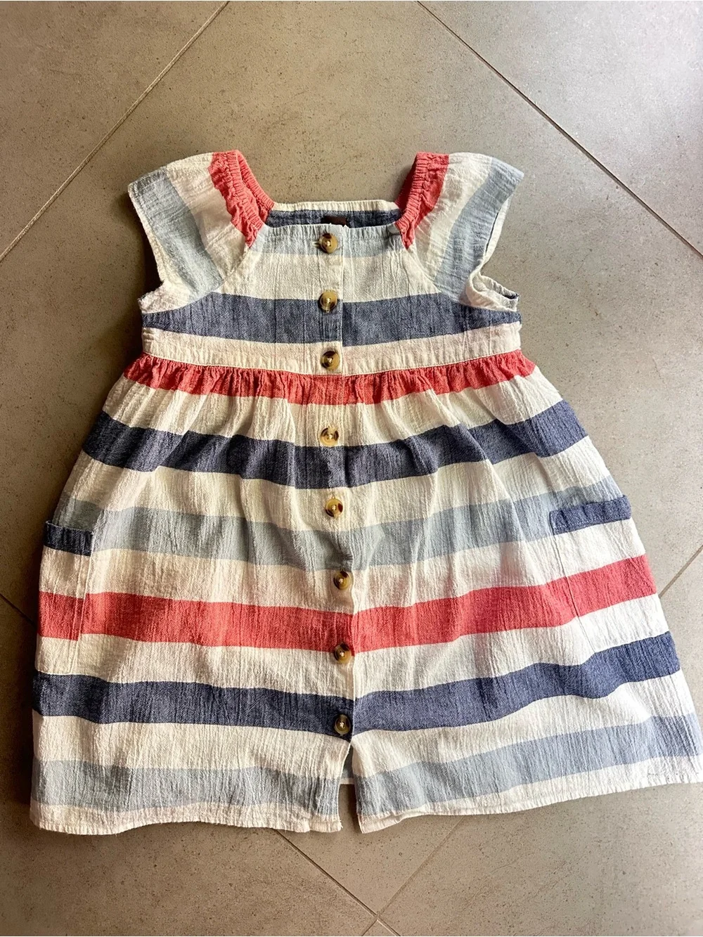 Tea Collection size 6 Chalk Stripe Button Front red white and blue dress